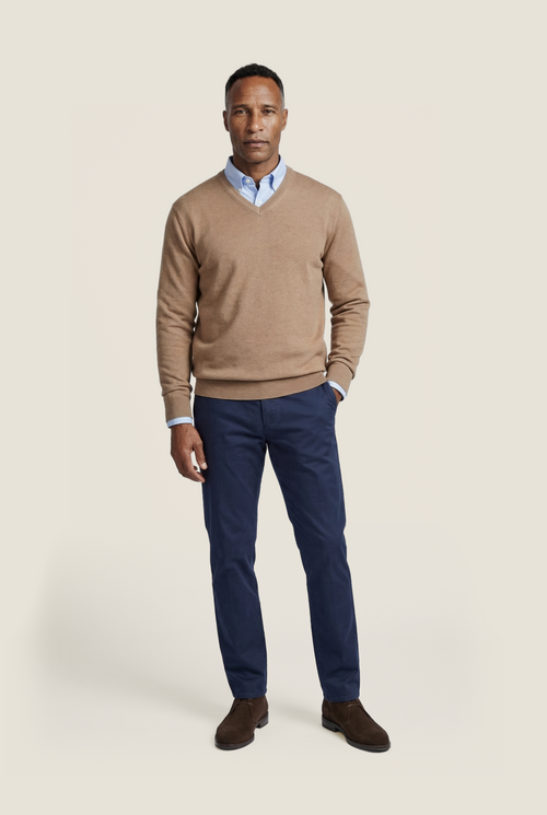 Pullover merino wol v-hals | Camel