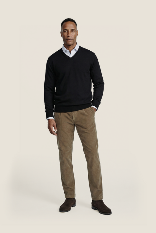 Pullover merino wol v-hals | Zwart