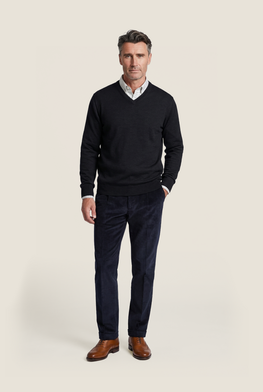 Merino V-Hals Pullover | Blauwgrijs