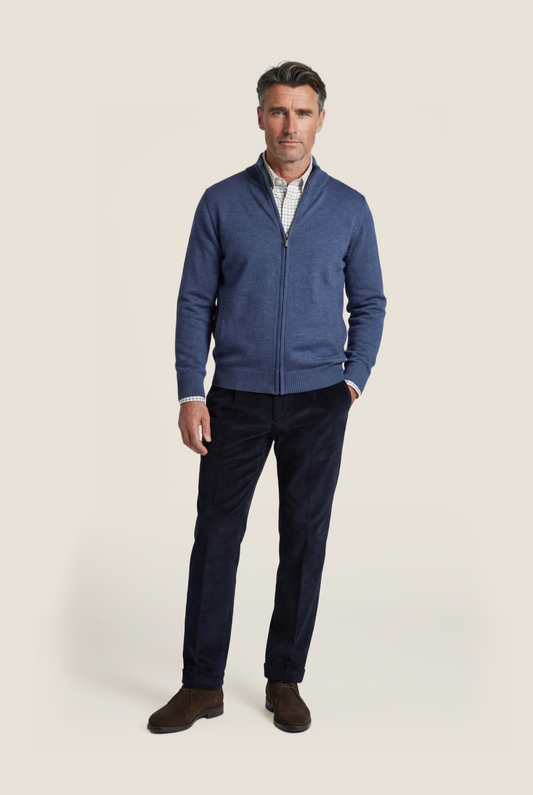 Merino Rits Vest | Blauw Melange