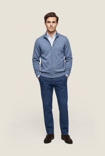 Merino Zip-Up Vest | Blue Mix