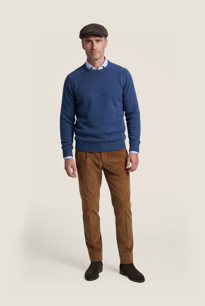 Rundhalspullover aus Lammwolle | Blau