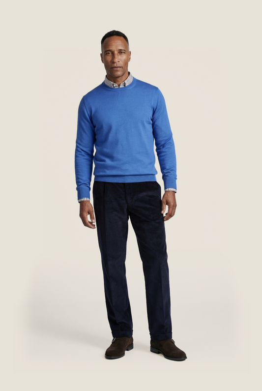 Merino Ronde Hals Pullover | Blauw