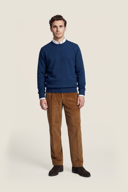 Merinowollpullover mit Rundhalsausschnitt | Blau