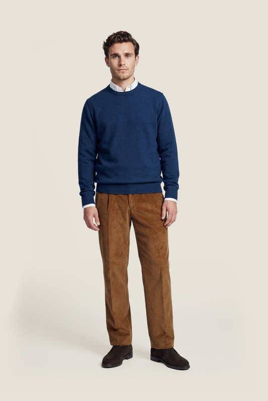 Merino Ronde Hals Pullover | Donker Blauw