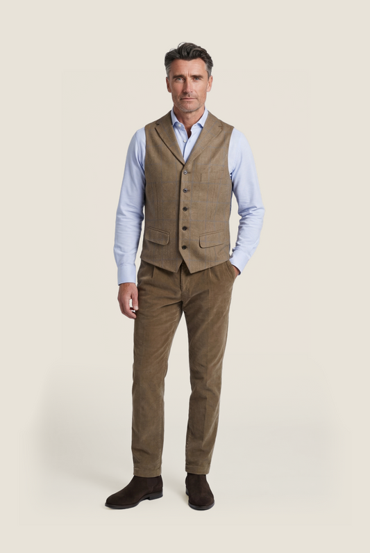Gilet Zijde | Bruin Blauwe ruit
