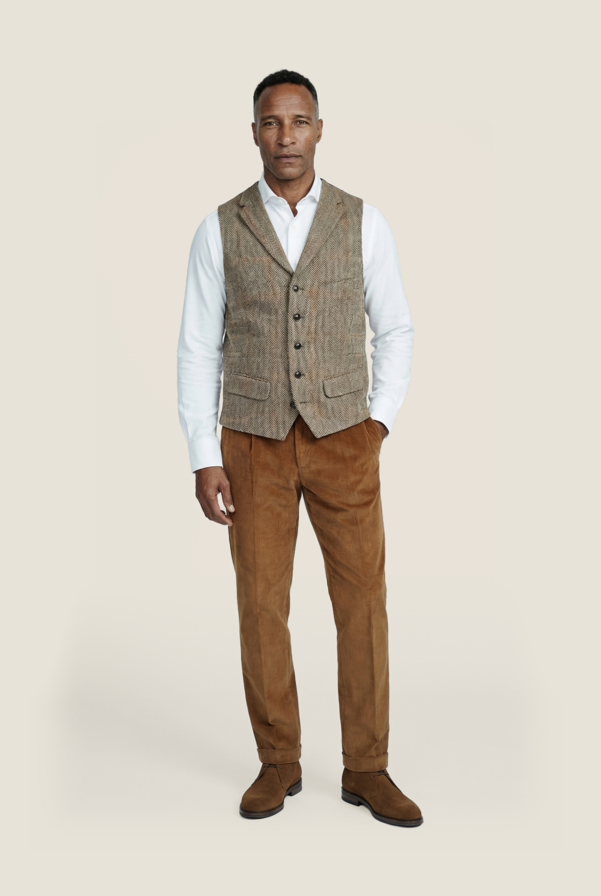 Gilet | Bruin melange herringbone