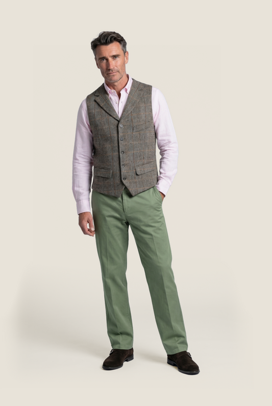 Gilet | Groen/Bruin melange ruit